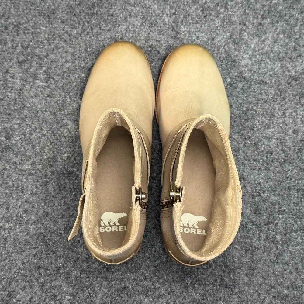 Sorel Cate Buckle Ankle Boots Women's Size 7.5 Sandy Tan Leather Chelsea Booties